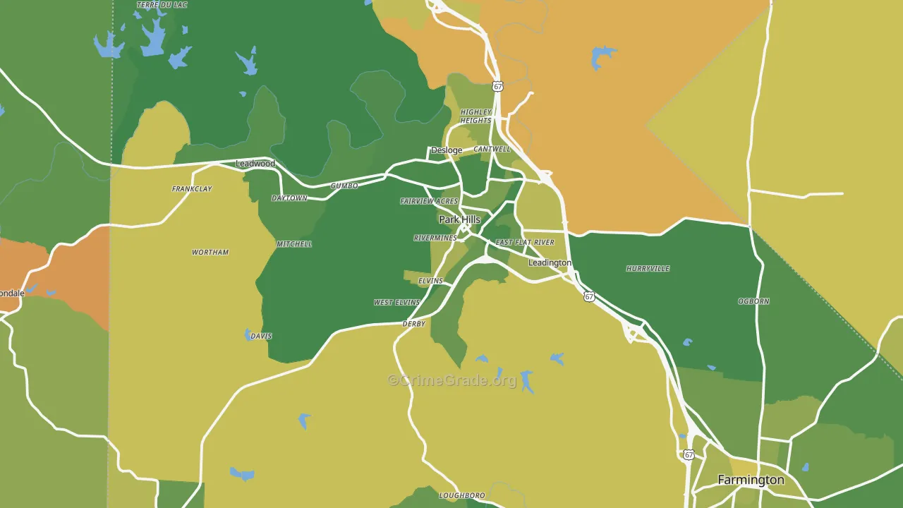 Park Hills, MO Map of Vehicle Theft Rates