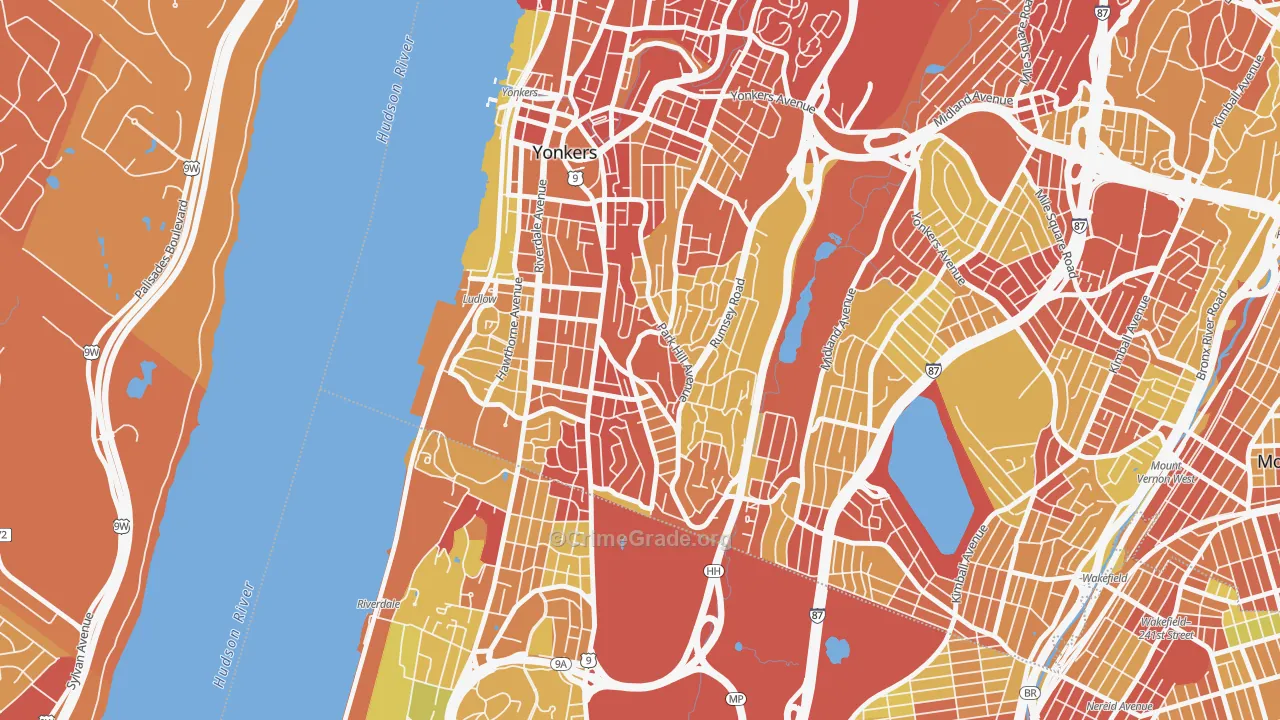 Park Hills, Yonkers, NY Map of Vehicle Theft Rates