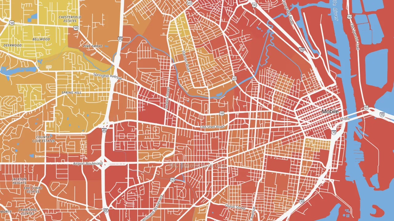 Park Place, Mobile, AL Map of Vehicle Theft Rates