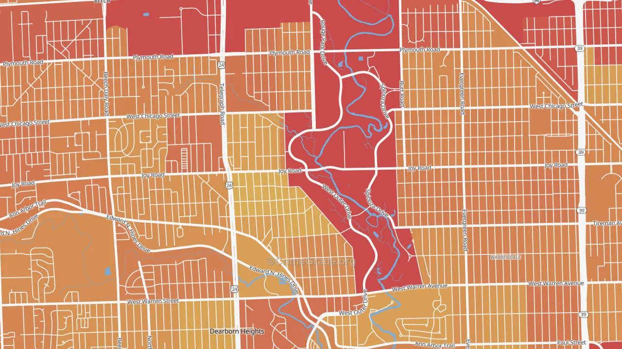 Park, Redford, MI Map of Vehicle Theft Rates