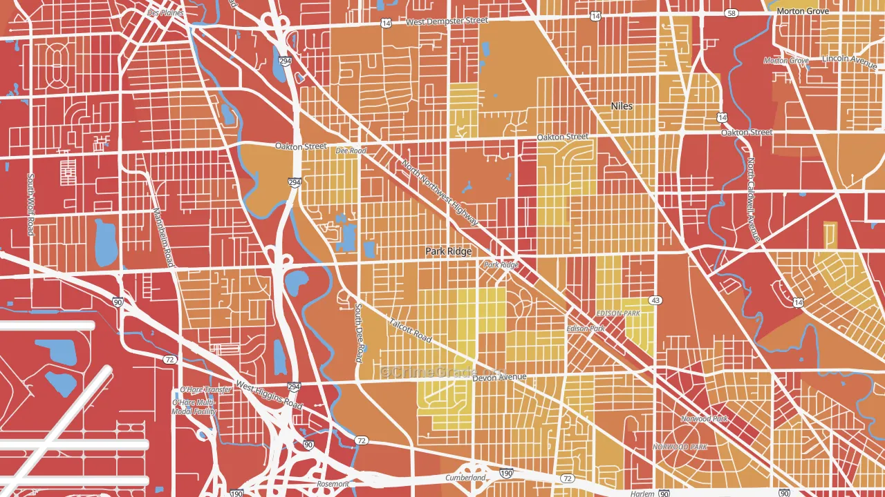 Park Ridge, IL Map of Vehicle Theft Rates