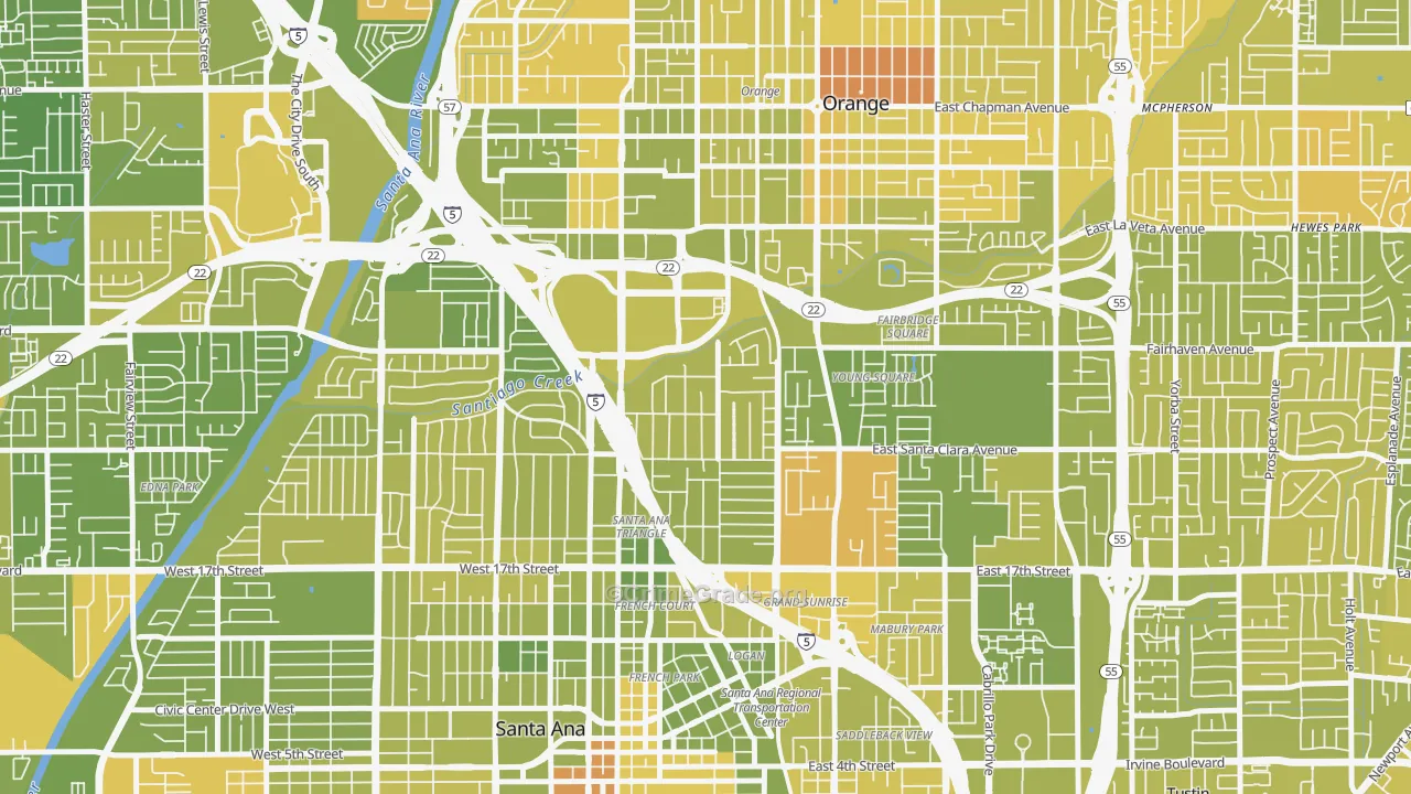 Park Santiago, Santa Ana, CA Map of Vehicle Theft Rates