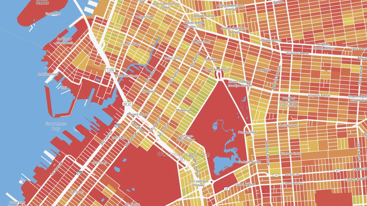 Park Slope, Brooklyn, NY Map of Vehicle Theft Rates