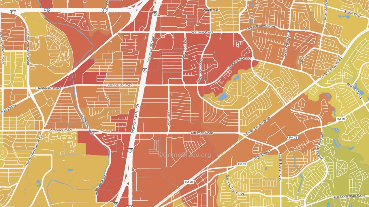 Park Village, San Antonio, TX Map of Vehicle Theft Rates