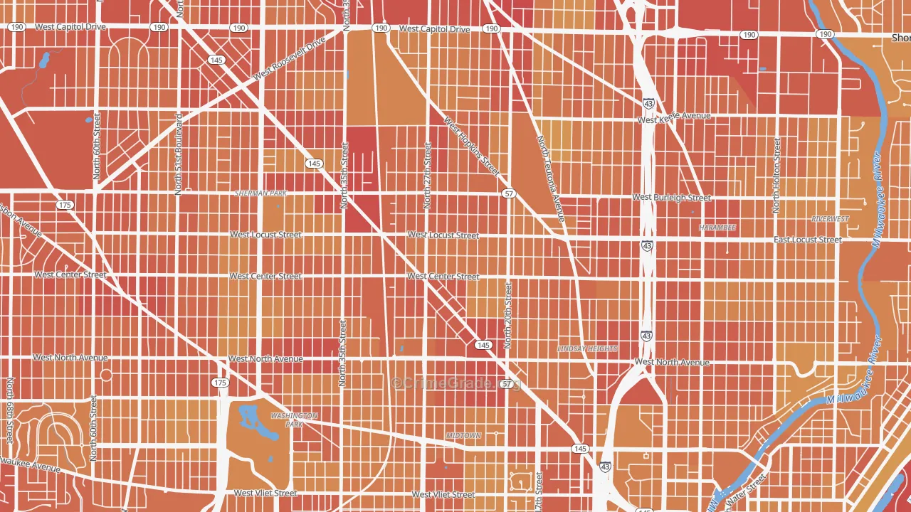 Park West, Milwaukee, WI Map of Vehicle Theft Rates