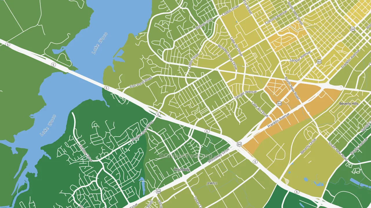 Parkdale Viking Hills, Waco, TX Map of Vehicle Theft Rates