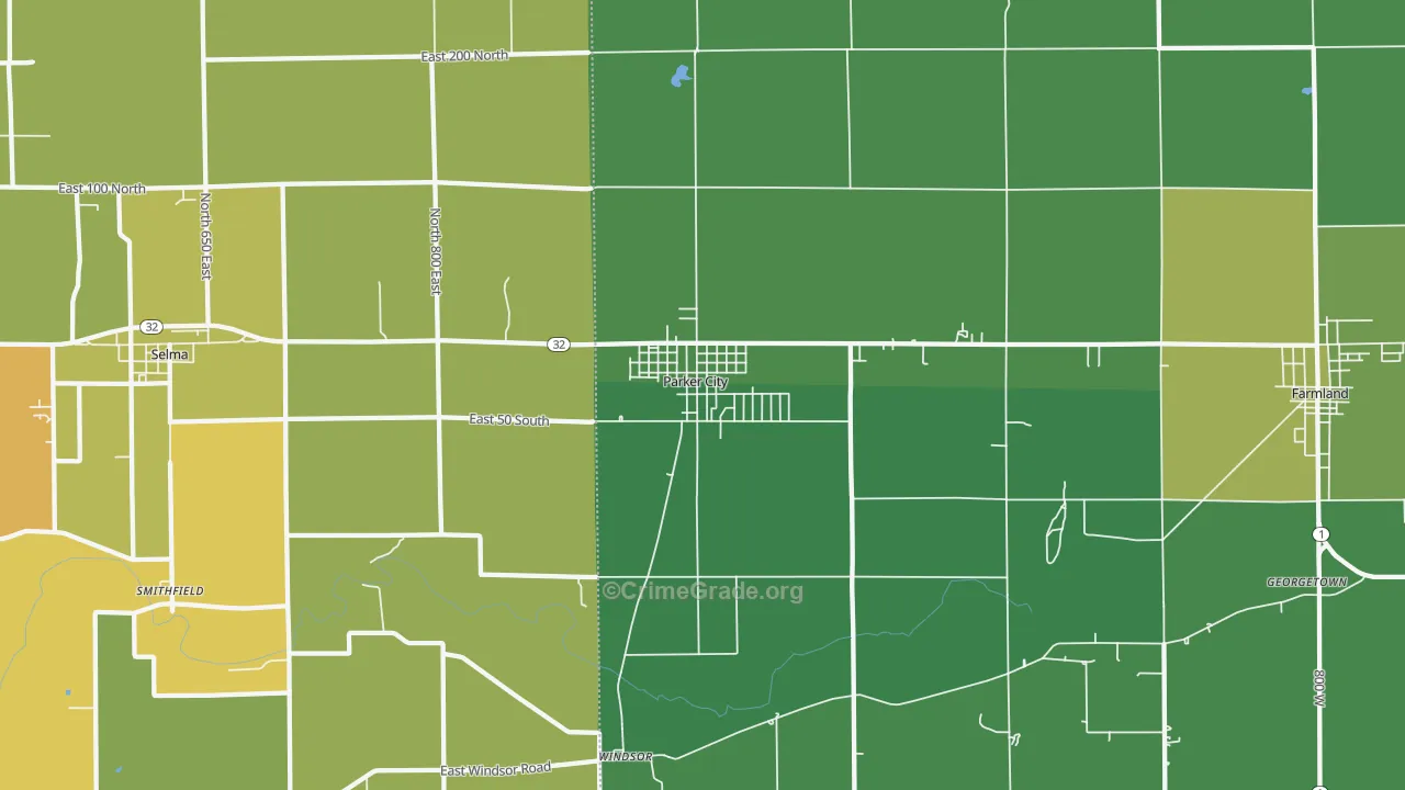 Parker City, IN Map of Vehicle Theft Rates