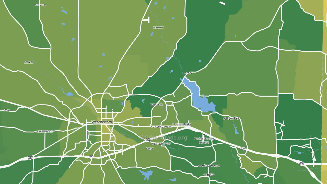 Parker County, TX Map of Vehicle Theft Rates