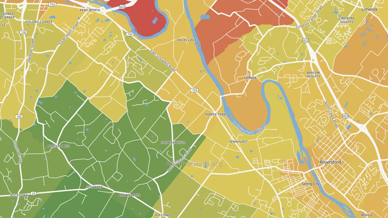 Parker Ford, PA Map of Vehicle Theft Rates
