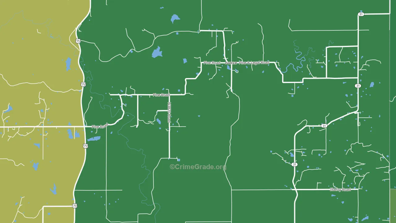 Parker, OK Map of Vehicle Theft Rates