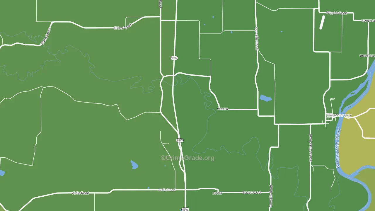 Parker, OR Map of Vehicle Theft Rates