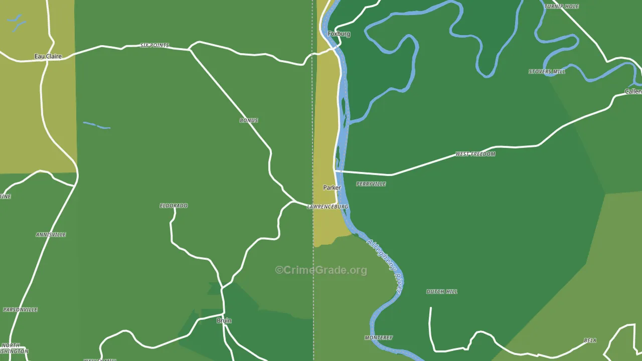 Parker, PA Map of Vehicle Theft Rates