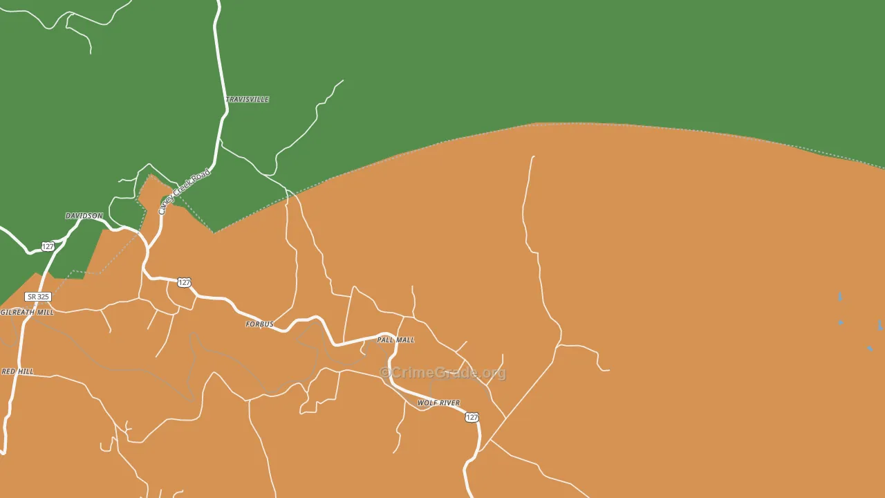 Parker, TN Map of Vehicle Theft Rates