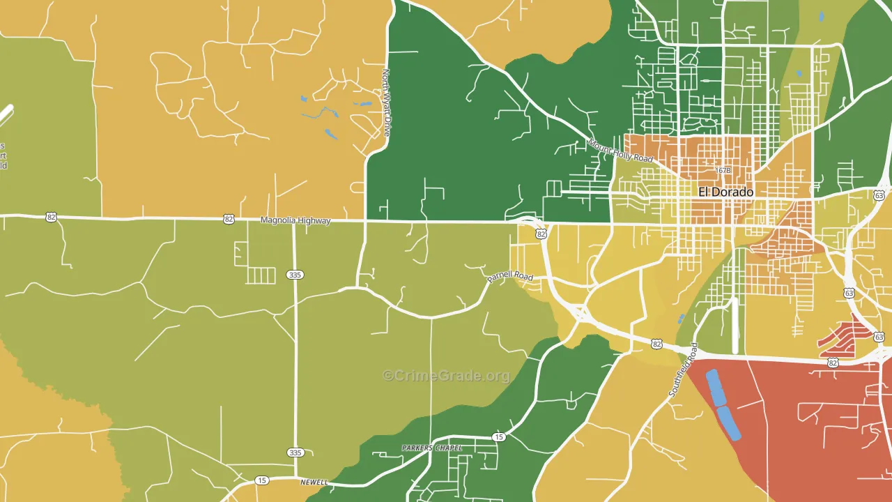 Parkers Chapel, AR Map of Vehicle Theft Rates