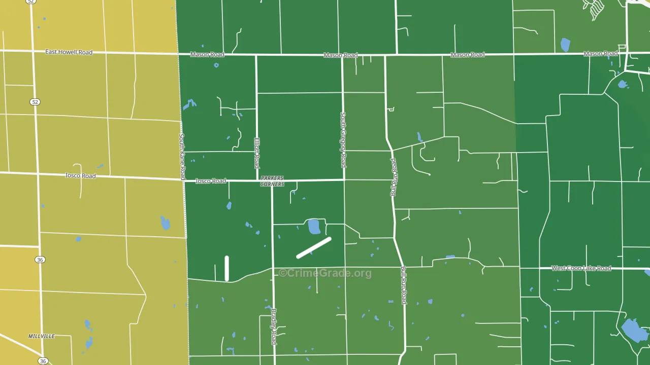 Parkers Corners, MI Map of Vehicle Theft Rates