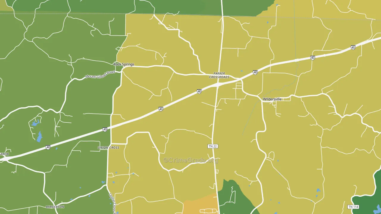 Parkers Crossroads, TN Map of Vehicle Theft Rates