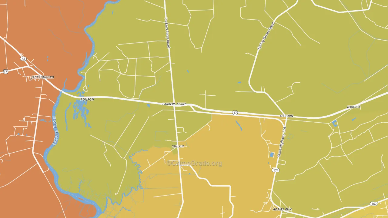 Parkers Ferry, SC Map of Vehicle Theft Rates
