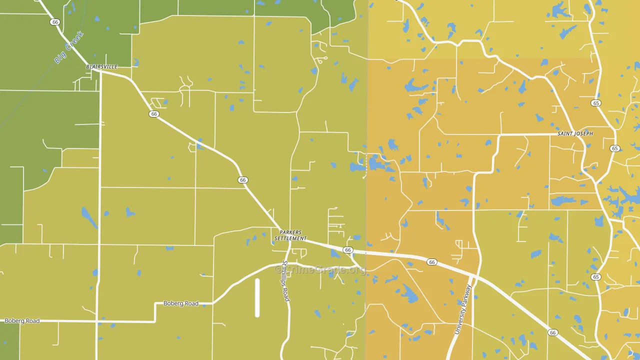 Parkers Settlement, IN Map of Vehicle Theft Rates