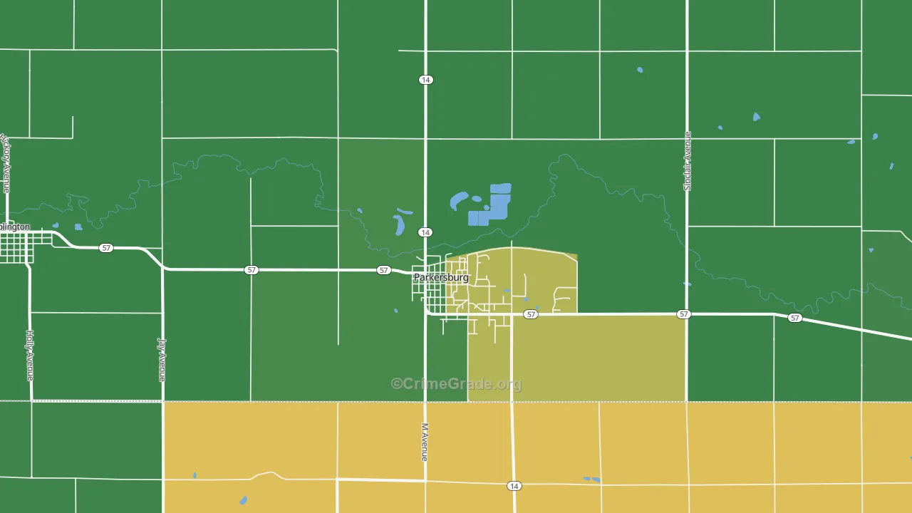 Parkersburg, IA Map of Vehicle Theft Rates