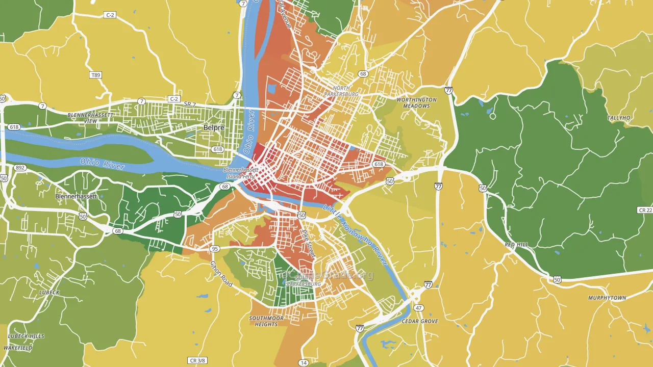 Parkersburg, WV Map of Vehicle Theft Rates