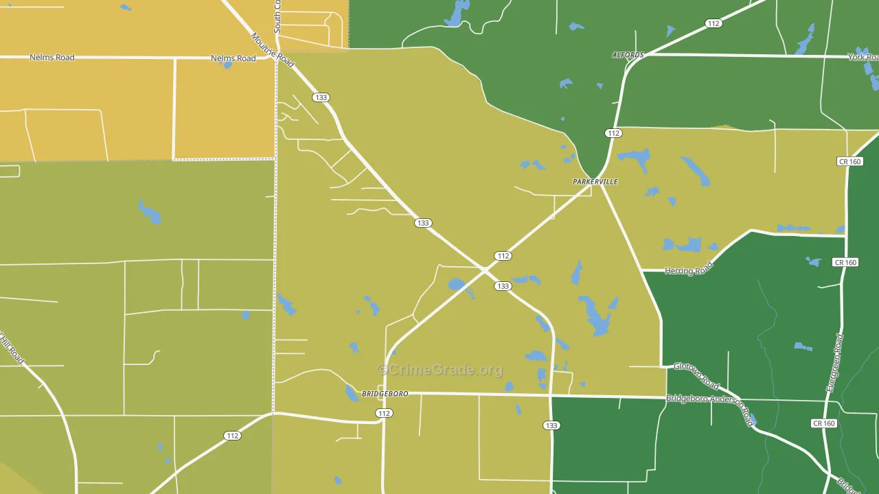 Parkerville, GA Map of Vehicle Theft Rates