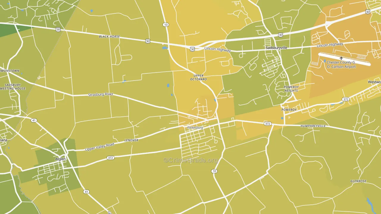 Parkesburg, PA Map of Vehicle Theft Rates