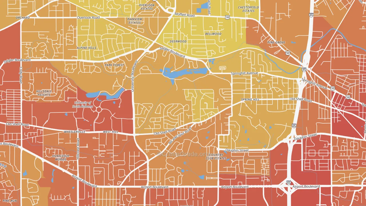 Parkhill, Mobile, AL Map of Vehicle Theft Rates