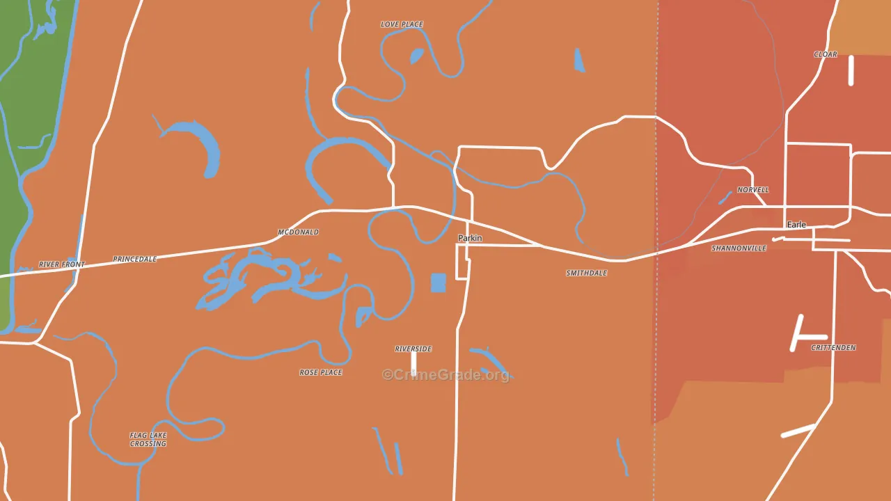 Parkin, AR Map of Vehicle Theft Rates
