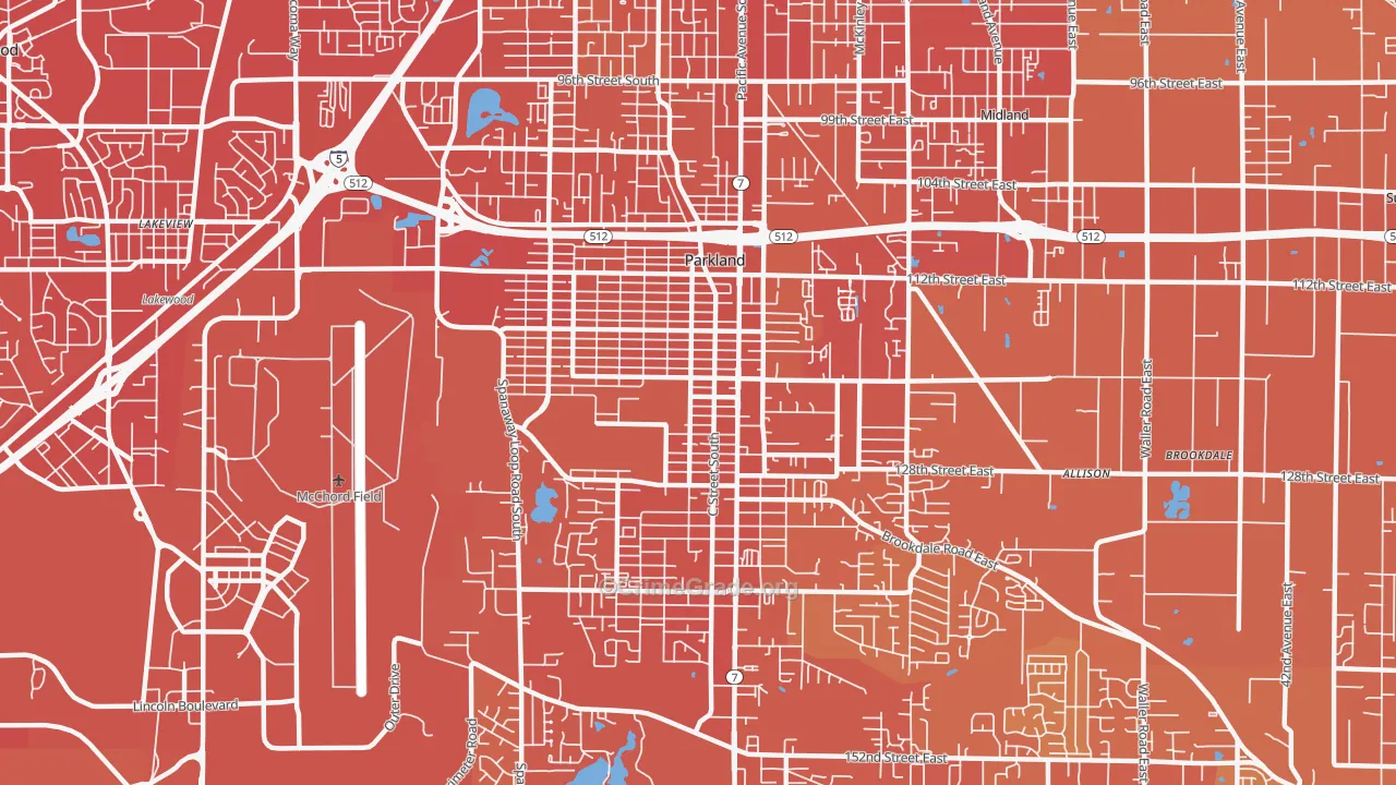 Parkland, WA Map of Vehicle Theft Rates