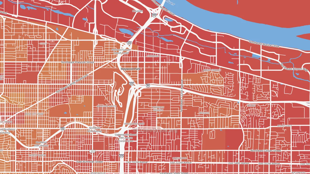 Parkrose, Portland, OR Map of Vehicle Theft Rates