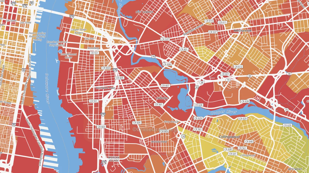 Parkside, Camden, NJ Map of Vehicle Theft Rates