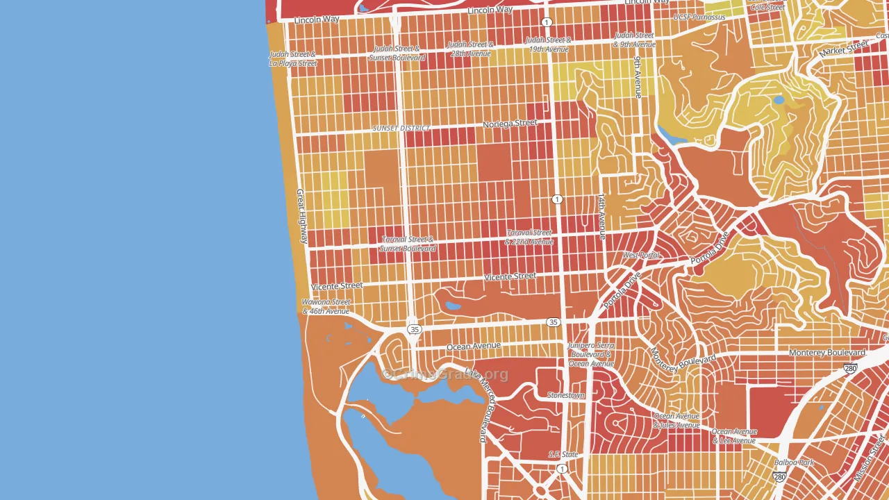 Parkside, San Francisco, CA Map of Vehicle Theft Rates