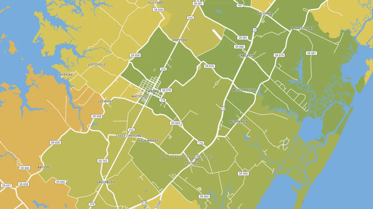 Parksley, VA Map of Vehicle Theft Rates