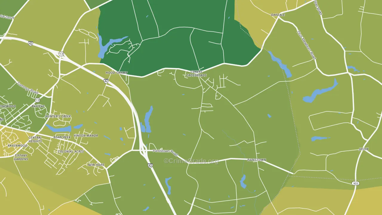 Parkstown, NC Map of Vehicle Theft Rates