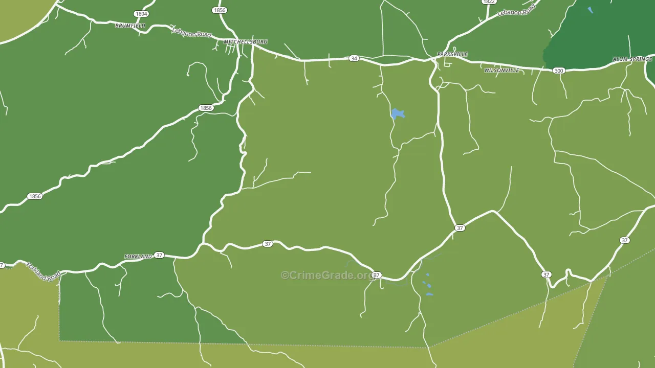 Parksville, KY Map of Vehicle Theft Rates