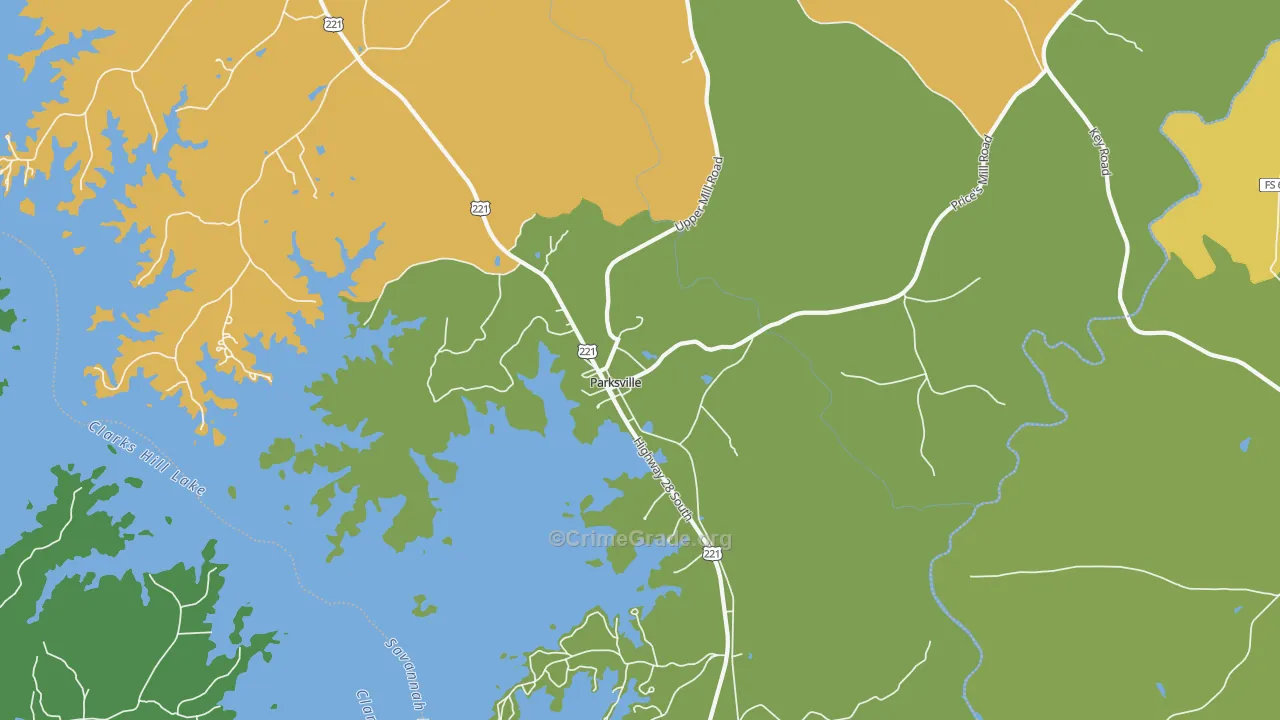 Parksville, SC Map of Vehicle Theft Rates