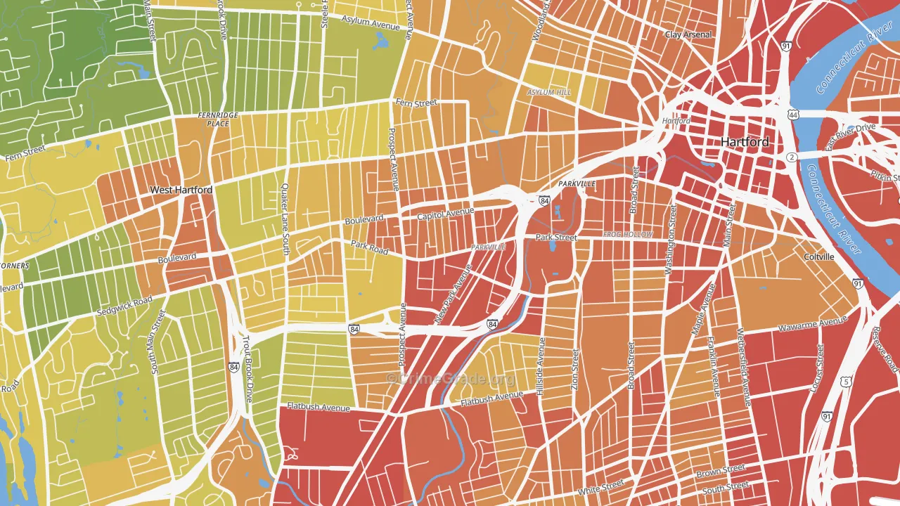 Parkville, Hartford, CT Map of Vehicle Theft Rates