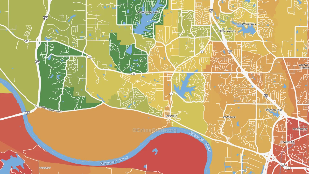 Parkville, MO Map of Vehicle Theft Rates