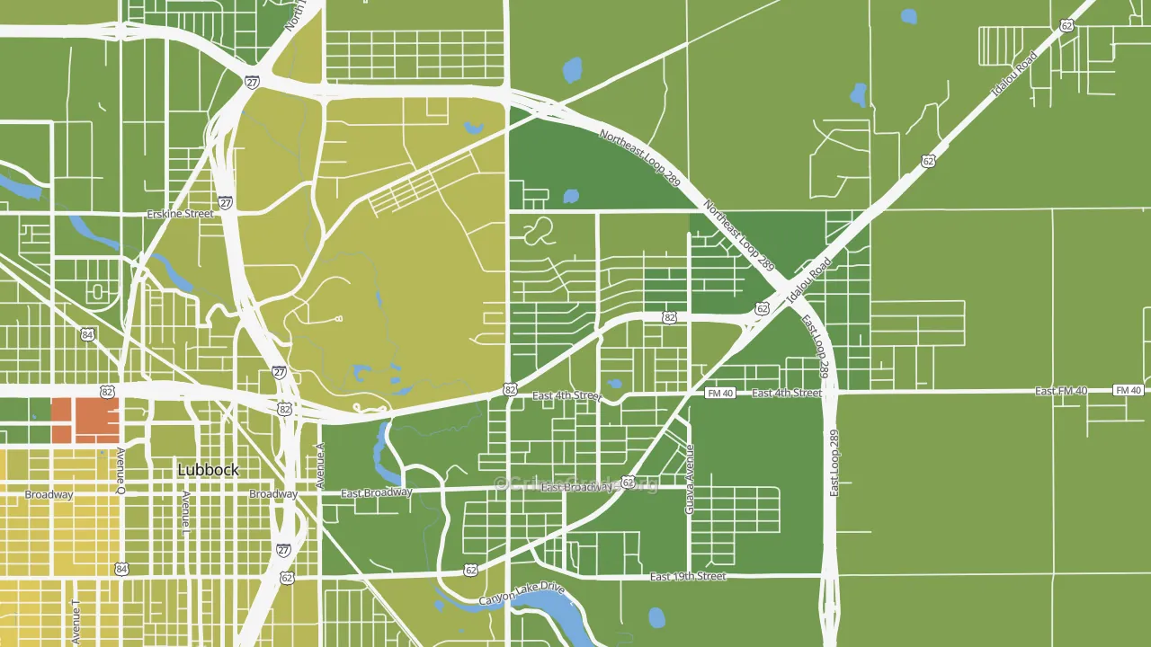 Parkway and Cherry Point, Lubbock, TX Map of Vehicle Theft Rates