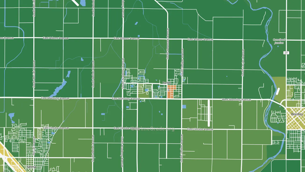 Parlier, CA Map of Vehicle Theft Rates