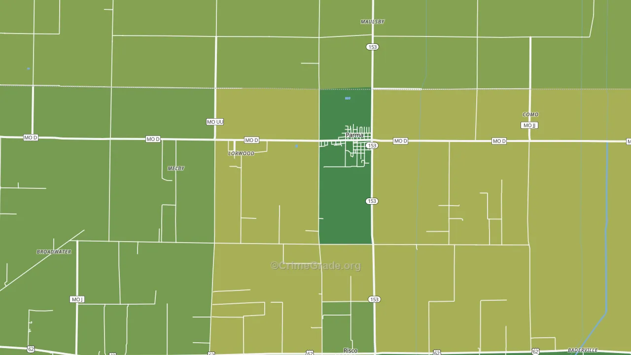 Parma, MO Map of Vehicle Theft Rates