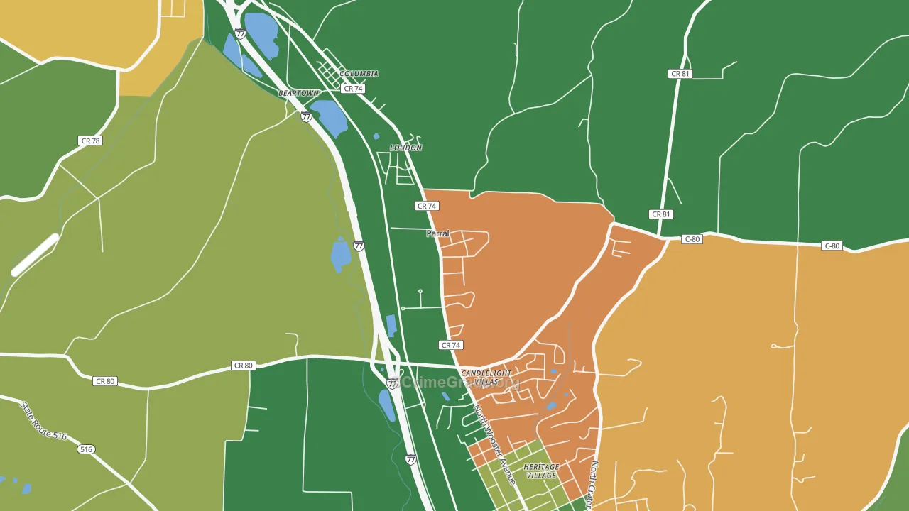 Parral, OH Map of Vehicle Theft Rates