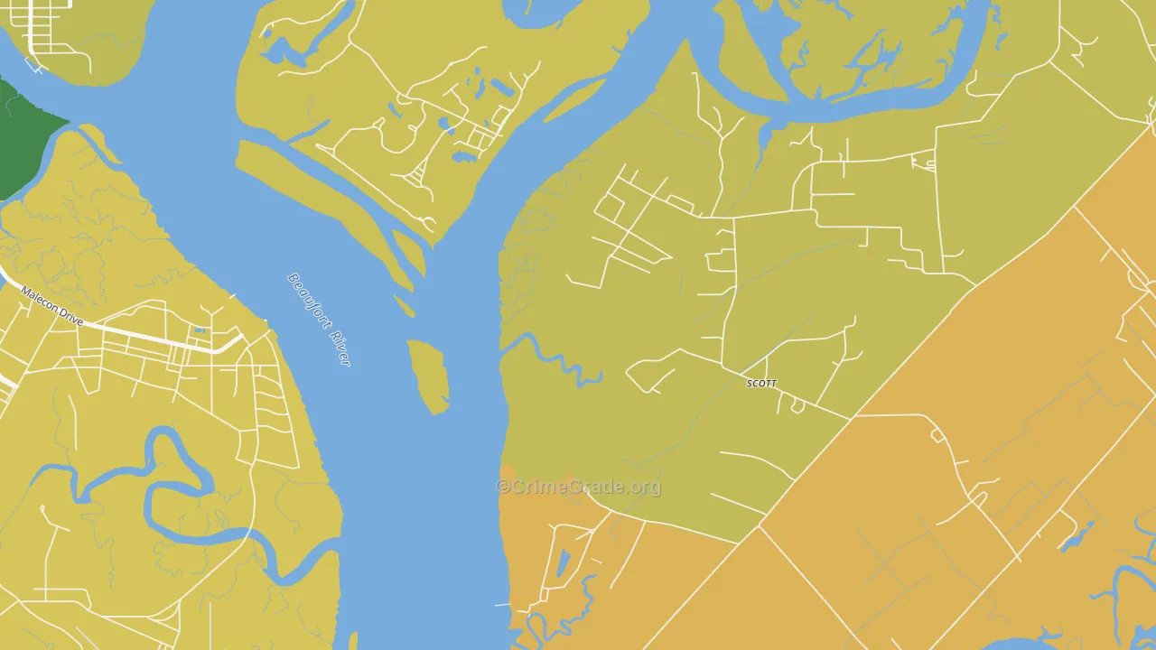 Parris Island, SC Map of Vehicle Theft Rates