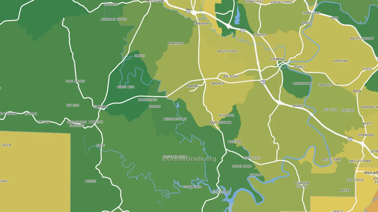 Parrish, AL Map of Vehicle Theft Rates