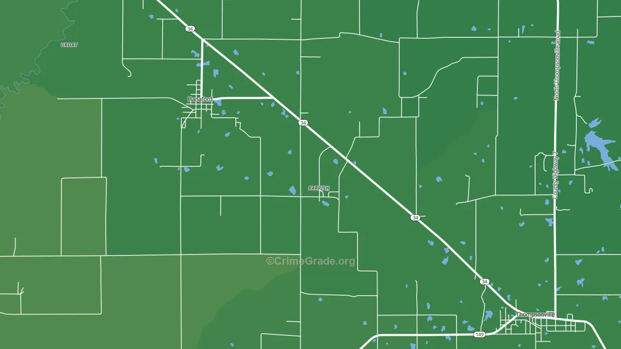 Parrish, IL Map of Vehicle Theft Rates