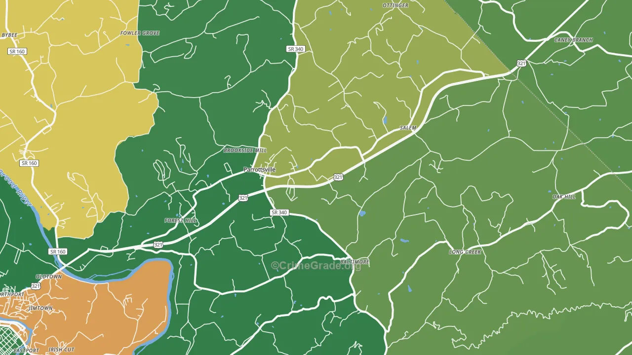 Parrottsville, TN Map of Vehicle Theft Rates