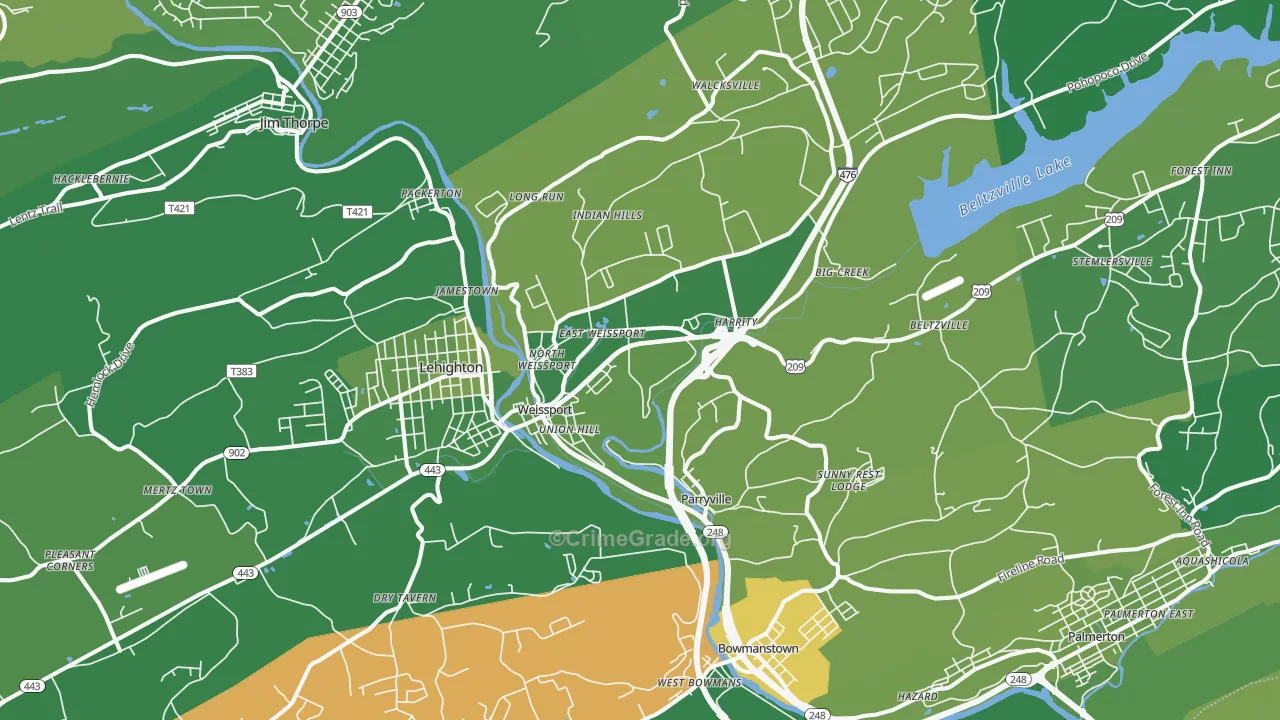 Parryville, PA Map of Vehicle Theft Rates