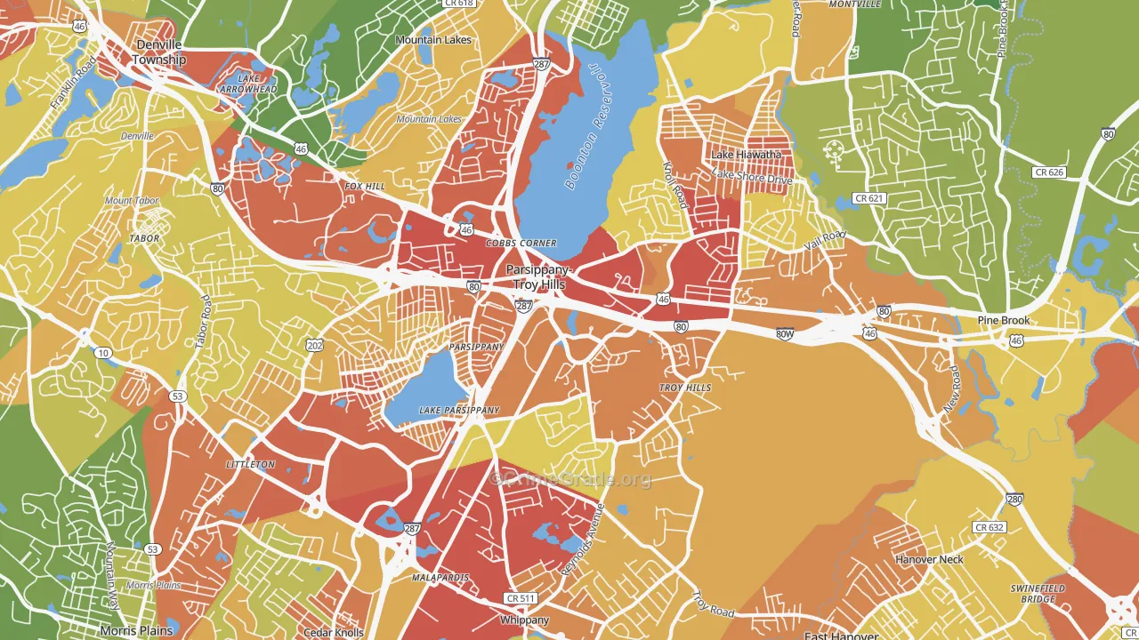 Parsippany, NJ Map of Vehicle Theft Rates