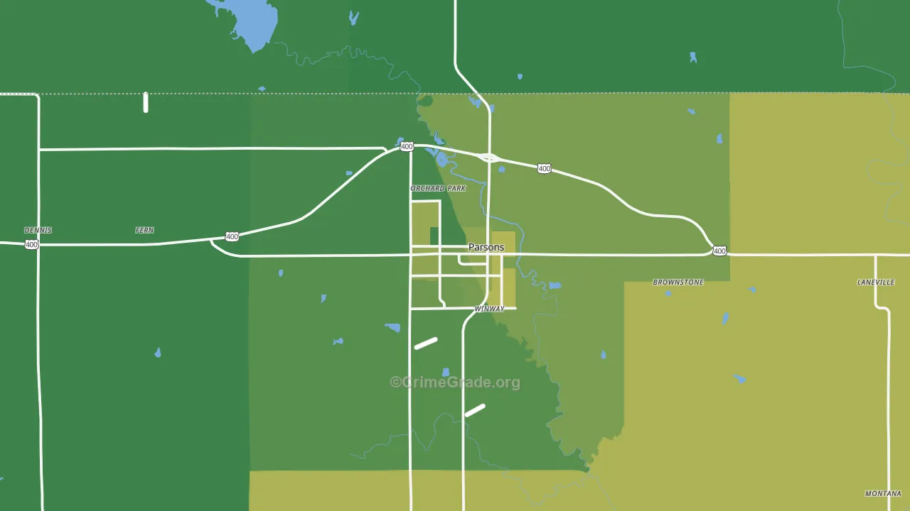 Parsons, KS Map of Vehicle Theft Rates