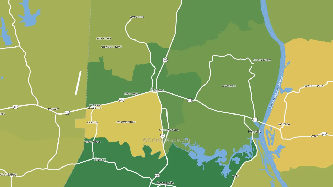 Parsons, TN Map of Vehicle Theft Rates